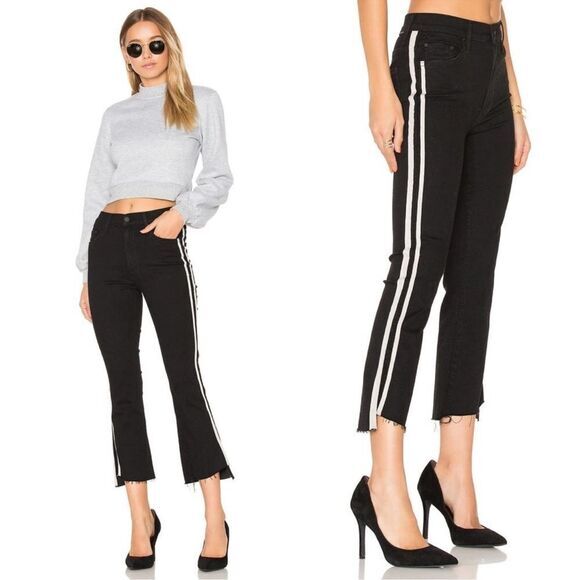 Mother Jean‎ Size 24 Black Insider Crop Step Fray Guilty Racer Stripe Bootcut - Picture 1 of 13